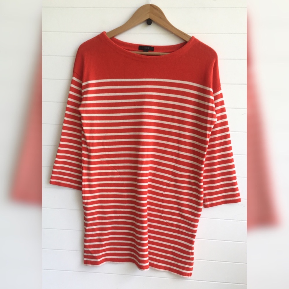 J. Crew Knit Striped Dress Crop Sleeve Red-Orange